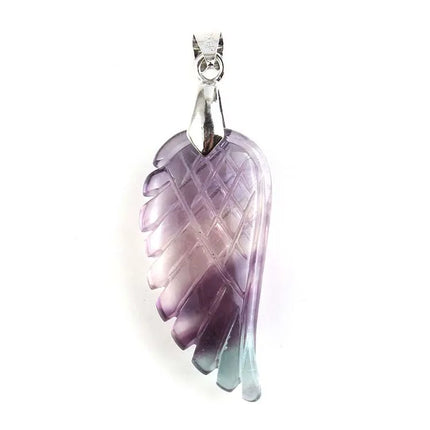 KFT Natural Stones 35mm Carve Angel Wing Pendants Rock Crystal Opalite Fluorite Lapis Lazuli Rhodonite Pendant Women Men Jewelry