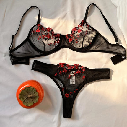 Women Sexy Lace Lingerie Fashion Wire Free Sexy Underwear Set For Women Embroidery Perspective Sexy Lingerie For Women Sleepwear