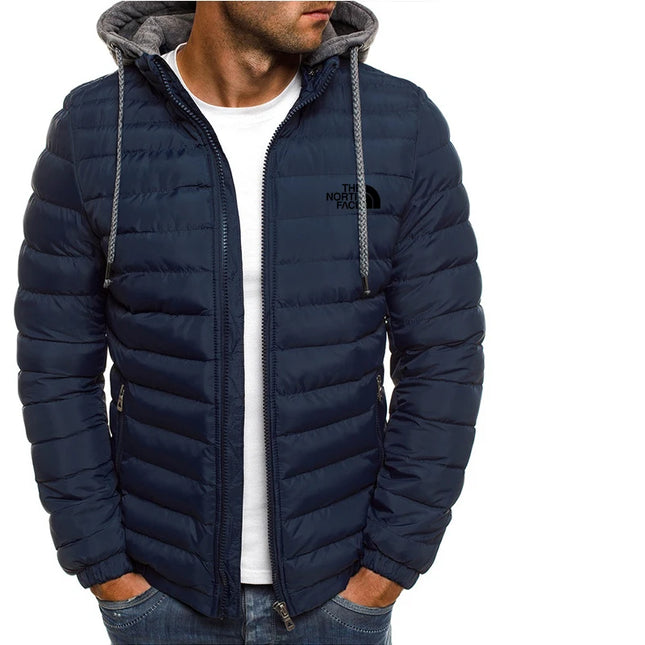 Men's hooded windproof jacket, warm parka coat, casual and comfortable, outdoor zip-up jacket, street fashion, camping, winter