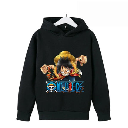 One Piece Fleece Clothing Kids Cute Cartoon Thick Hoodie Luffy Anime Hoodies Fashion Clothes Sweatshirt Boys Girls Outfits Gifts