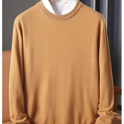100% Wool Round Neck Solid Color Knitted Sweater Men's Pullover Long Sleeved Loose Sweater Business Casual Simple Cashmeres 2026