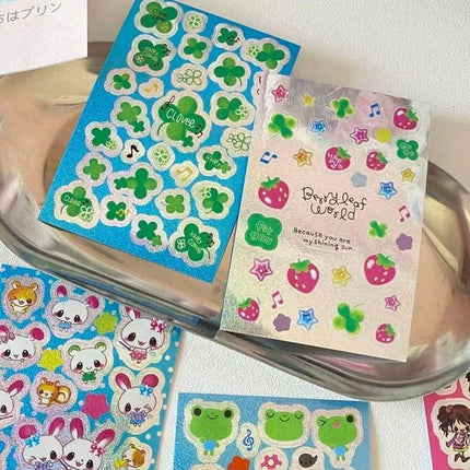 8 Sheets Japanese Cartoon Bunny Girl Radiation Stickers, Strawberry Frog Hand Account, Used for Magazine Decoration Stickers S