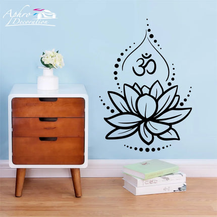 Lotus Flower Vinyl Wall Decal Bedroom Decor Yoga Hinduism Hindu Om Symbol Stickers For Meditation Room Walls Art Murals