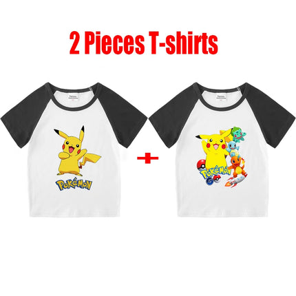 1/2 Pieces Pokemon Cartoon Tees For Boys Clothing Summer Children 100% cotton Short Sleeve T-shirts Printed T-shirt for girls