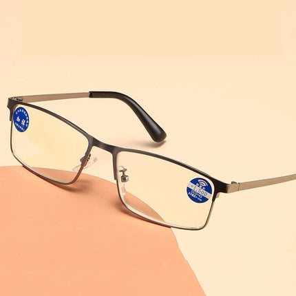 Men Metal Half Frame Reading Glasses Luxury Designer Anti Blue Light Eyeglasses Finished Prescription Presbyopia Eyewear To +4.0