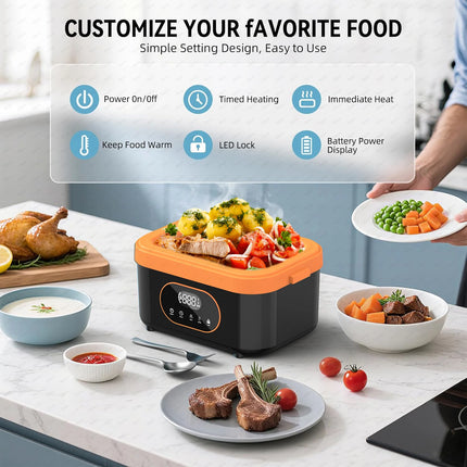 Gison 1.5L Portable Electric Heated Lunch Box 60W No Water Heating Lunch Box Car Work Lunch Box Heater 18000mah Rechargeable