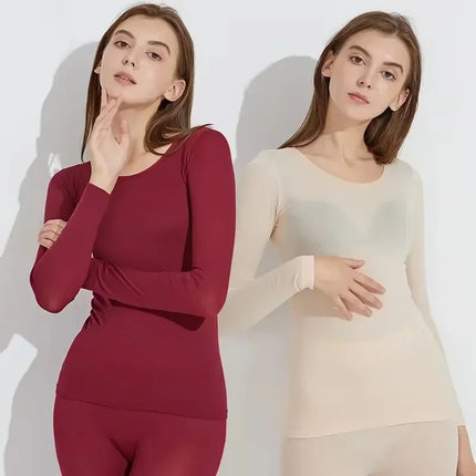 Women Traceless Thermal Underwear Set Unisex Intimate Pajamas Ultra-thin Winter Constant Temperature Long Sleeve Lingerie 2 Piec
