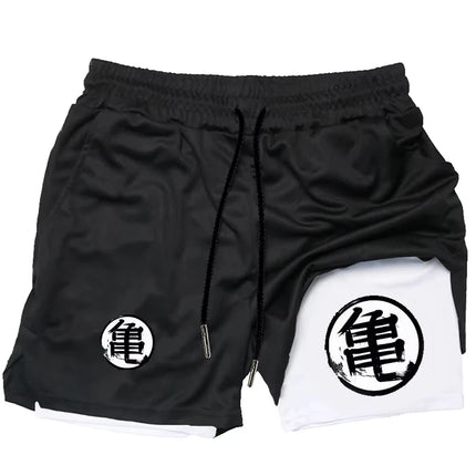 2026 Summer Goku Anime Running Shorts Men Fitness Gym Training 2 in 1 Sports Shorts Quick Dry Workout Jogging Double Deck Shorts