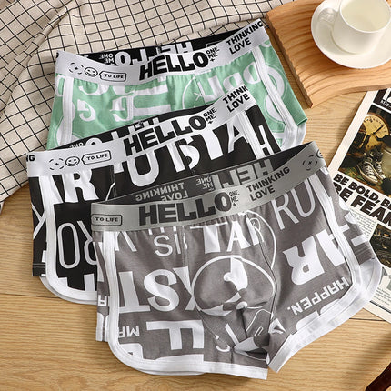 3PCS/Pack 100% Cotton Breathable Big U Crotch Mens Underwear Trendy Print Underpants High Elastic Waist Men's Panties Boxers
