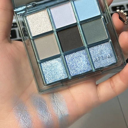 9 Colors Dark Punk Smoked Eyeshadow Palette Blue Black Pearl Matte Eye Shadow Makeup Palette Brightening Shimmer Lying Silkworm
