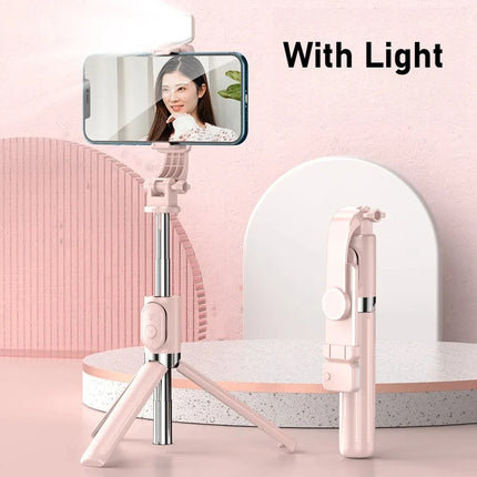 Bluetooth Remote Extendable Selfie Stick Tripod Stand for iPhone Samsung, Tiktok Live Streaming Portable Telescopic Phone Stand
