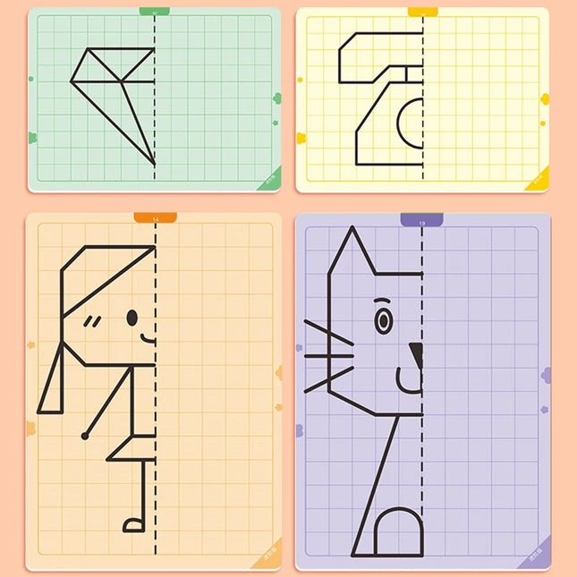 20 Pages Kids Lattice Symmetrical Drawing Toys Concentration Fine Motor Skill Pen Control Training Erasable Painting Cards