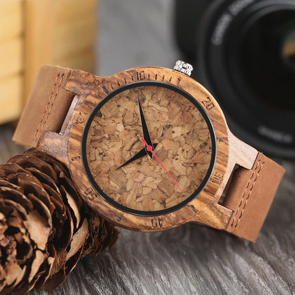 Unique Irregular Pattern Display Wood Watches Quartz Timepiece Men's Genuine Leather Casual Hot Fashion Male Wooden Clock reloj