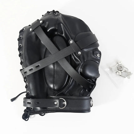 Fetish Full Head Hood Couple Adult Cosplay Games PU Leather Sexy Mask Hood Halloween Party Bondage Face Cover Role Play Costumes