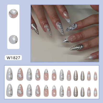 Thousands Stars 24 Pcs Press on Nails Pink Nail Polish Glossy Artificial Finger Manicure Reusable False Nails for Women