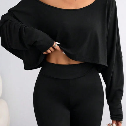 Spring 2025 Women's Loose Collar Base Fashion Crop T-Shirt Long Sleeve Casual Comfortable Line Neckline Solid Short Top