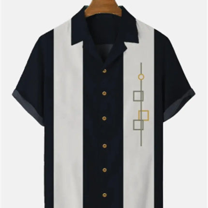 Stripes Simple Casual Dress Shirts European Size Men's Hawaiian Fashion Short Sleeve Loose Breathable Top Button Summer