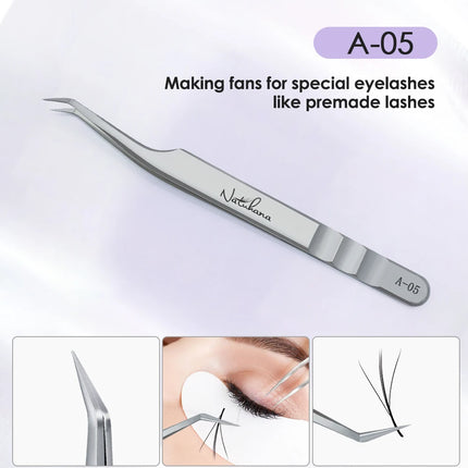 NATUHANA  Eyelash Extensions Tweezers Lash Artists High Precision Stainless Steel Superhard Anti-Static Tweezers Makeup Tools