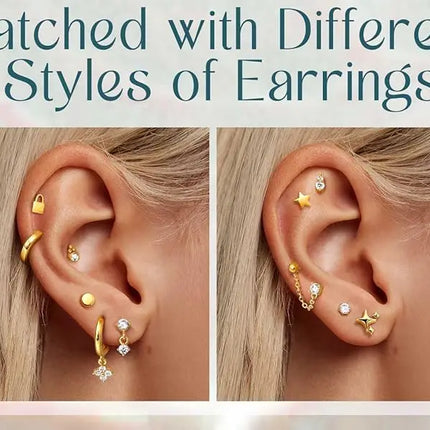 Bobisty 1pc Earrings for Sensitive Ears Surgical Stainless Steel Earrings for Women Dainty Flat Back Earring Stud Hoop Cartilage