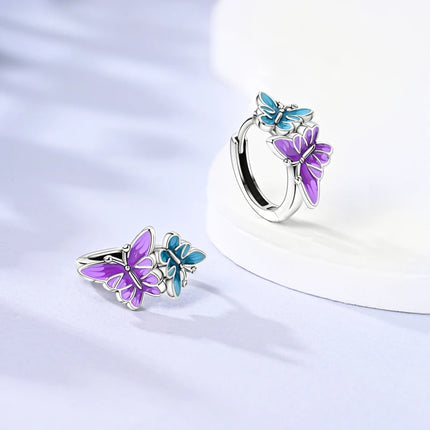 925 Sterling Silver Purple Series Feather Butterfly Dream Catcher Firefly Zircon Earrings for Women Luxury Jewelry Wedding Gift