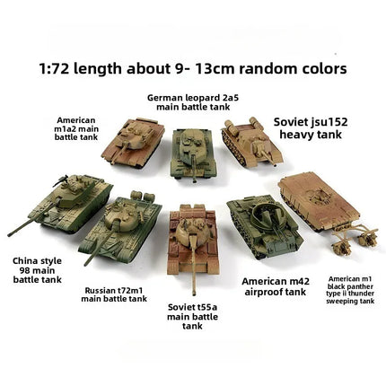 1/72 Scale Mini Plastic Assembled Tank Model Kit WWII Military Model Puzzles, M88A1G, M1A2, T55A, M4A3, M12, JSU152, M42, M1113A