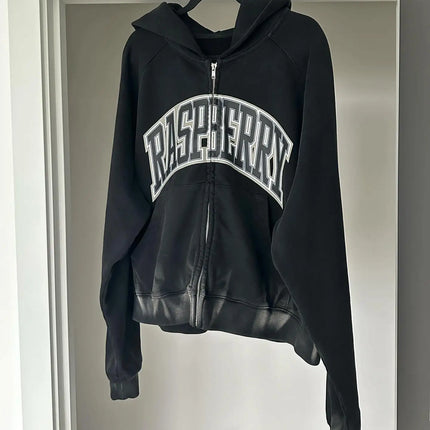 Retro Hip Hop Zip Up Hoodie Goth Letter Print Hoodies Men Women Harajuku High Street Oversized Loose Sweatshirt Y2k Clothes