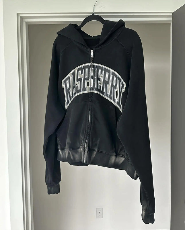 Retro Hip Hop Zip Up Hoodie Goth Letter Print Hoodies Men Women Harajuku High Street Oversized Loose Sweatshirt Y2k Clothes