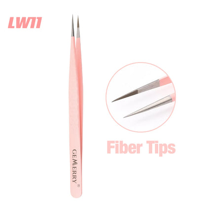 Gemerry Eylashes Tweezers Professional Eyelash Extensions Eyebrows Stainless Steel Fiber Tips Anti-Static Tweezers Tools Makeup