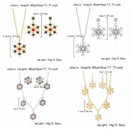 Luxury Zinc Alloy Christmas Jewelry Set Colorful Rhinestone Xmas Dangle Earrings Pendant Snowflake Necklace Women