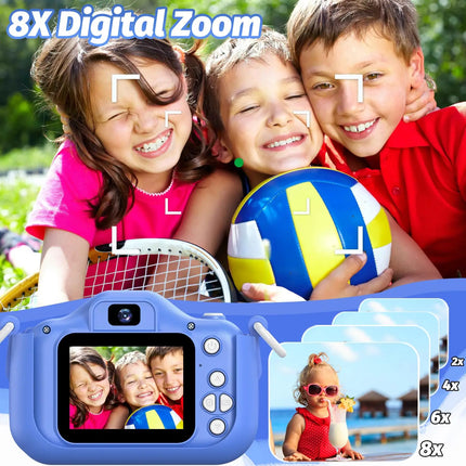 Blue Dog Kids Camera 1080P HD Digital Camera 2.0" Dual Lens Selfie Video Camera with Games Birthday Gift Toys for Boys