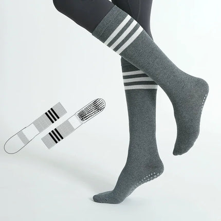 Autumn Winter Women Yoga Socks Striped Cotton Fitness Breathable Pilates Socks Middle Tube Non-Slip Gym Dance Ballet Grip Socks