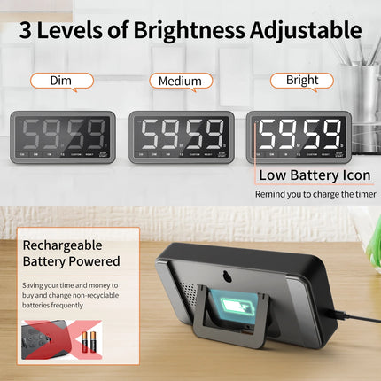 VOCOO Rechargeable Larger LED Digital Kitchen Timer Portable Magnetic Countdown Timer Cooking Timer For Classroom Kitchen