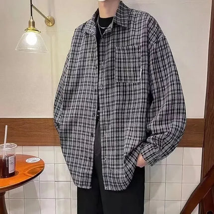 Retro Japanese Style Cityboy Plaid Shirt Thin Outerwear for Men and Women Fresh Style Casual Shirt Male Female Fashion