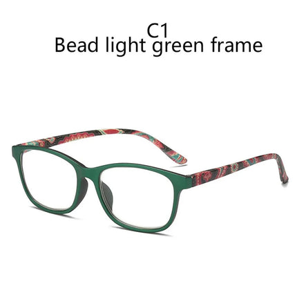 Square Plastic Hinge Floral Printed Anti Blue Light Reading Glasses Women Presbyopic Glasses with Cases +0.5 +0.75 to 4.0
