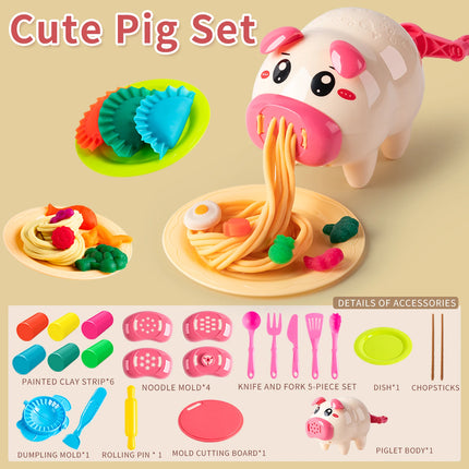 Cartoon Cute Pig Noodle Machine Clay Set Game Noodle Machine Multiple Molds Knife Fork Clay Set Toys "