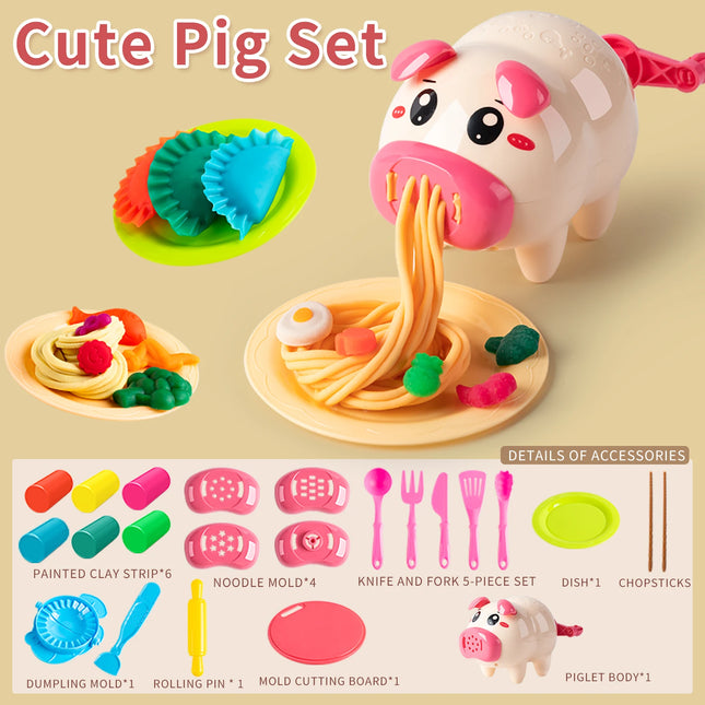 Cartoon Cute Pig Noodle Machine Clay Set Game Noodle Machine Multiple Molds Knife Fork Clay Set Toys "