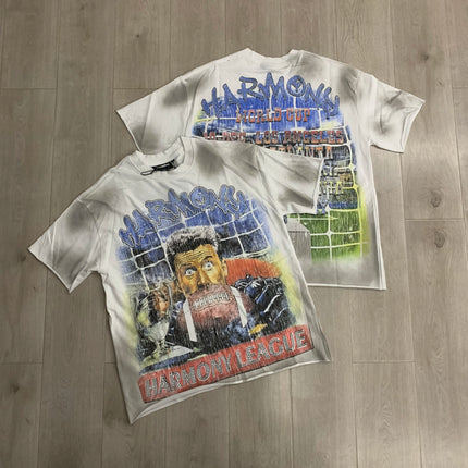 Graffiti Streerwear Washed Letter Shinning Diamond Short Sleeve Mens Tshirts Crew Neck Pure Cotton Baggy Rhinestone Top Tees