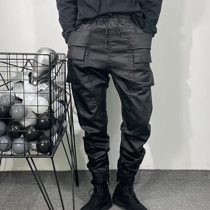 Men Casual Wax Denim Jeans Cotton Gothic Men's Clothing Coated Autumn Straight Solid Black Jeans Pants