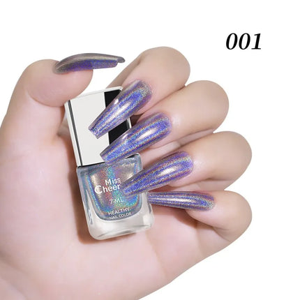 Holographic Nail Polish with Rainbow Glitter - 7ml Laser Chrome Nail Lacquer, Multicolor Shift Effect, 8color DIY Art Nail Salon