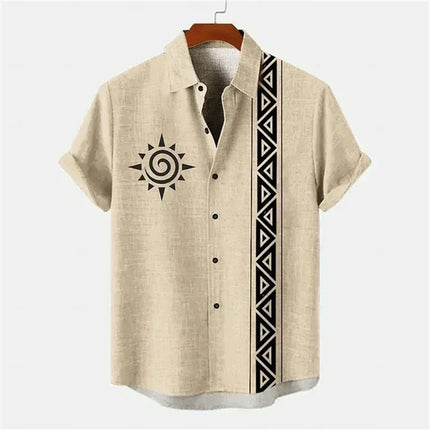 Men's shirt ethnic style 3D printing henley shirt, men's fashion button down collar short sleeve, high quality men's tops
