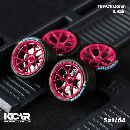 1/64 Model Car Wheels with Rubber Tires Dynamic Bearing Resin Rims 10.8mm Diameter Parts for MINIGT Diecast Model Cars