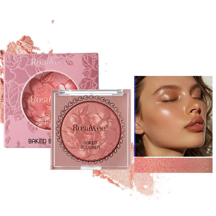 European American Style Rose Blush with Shimmer Fine Glitter Highlighting Contour Powder for Face Natural and Three-Dimensional