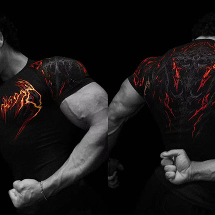 Men's Compression Sports Shirt Tee Gothic Lightning Print GYM Fitness Top Summer Quick Dry Breathable Bodybuilding T-shirt