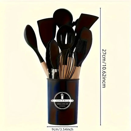 12Pcs Silicone Cooking Utensils Set For Handle Non Stick Pot Kitchenware Set Storage Bucket Resistant Accessoires kitchenware