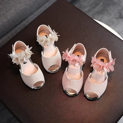 Summer New Style Children's Sandals Girls Fashion Rhinestone Flower Princess Shoes Little Girls Soft Soled Dance Shoes Girls