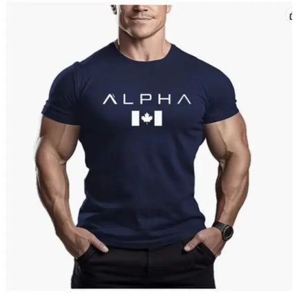 Men's Fitness Sport T-shirt Breathable Slimming Summer Trendy Brand Printed Casual Cotton round Neck Short Sleeve T-shirt