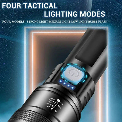 High Power LED Flashlight Long Range Tactical Torch Telescopic Zoom USB Rechargeable Portable Lamp For Outdoor Emergency Fishing
