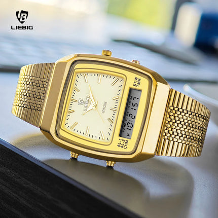 LIEBIG Luxury Dual Display Time Quartz Watches For Men Women Fashion Outdoor Sports Week Waterproof Digital Wristwatches Relojes