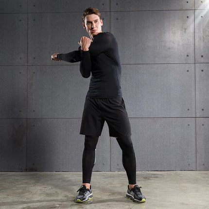 Compression Shirt Men Solid Dry Fit Long Sleeve Sportswear For Male Gym Clothing Running Fitness Tee Training Workout Muscle Top