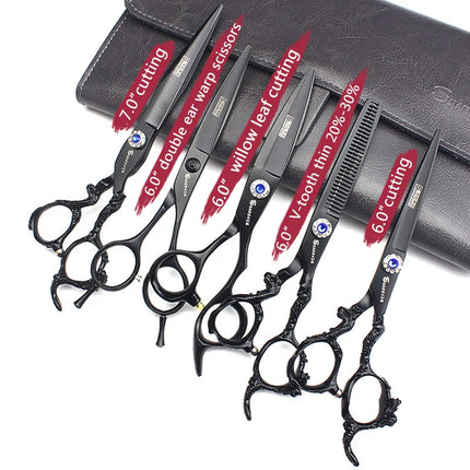 Sharonds 6/7/8 Silver Black Dragon Handle Hair Salon Hairdressing Scissors High Quality 440c Steel Professional Cutting Scissors